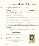 Registo de matricula de carroceiro em nome de Elvira dos Santos Paulo, moradora em Fontanelas, com o nº de inscrição 1977.