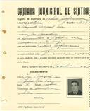 Registo de matricula de cocheiro profissional em nome de Augusto Miguel Pires, morador em Mem Martins, com o nº de inscrição 612.