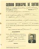 Registo de matricula de cocheiro profissional em nome de Aníbal Rodrigues Nunes, morador em Sintra, com o nº de inscrição 614.