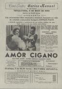 Programa do filme dramático musical "Amor Cigano" realização de Ladislaus'Kalmar com a participação de Paul Jàvor, Margit Lukàcs e Elisabeth Simor.