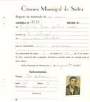 Registo de matricula de carroceiro em nome de Joaquim José António Paulo, morador em Montelavar, com o nº de inscrição 2049.