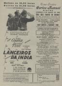 Programa do filme "Lanceiros da India" realizado por Henry Hattaway com a participação de Gary Cooper, Franchot Tone, Katheleen Burke e Sir Guy Standing.