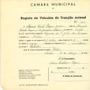Registo de um veiculo de duas rodas tirado por um animal de espécie muar destinado a transporte de mercadorias em nome de Manuel Vicente Roque Júnior, morador em Bolelas.