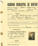 Registo de matricula de cocheiro profissional em nome de António Gonçalves de Almeida, morador em Belas, com o nº de inscrição 929.
