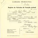 Registo de um veiculo de duas rodas tirado por dois animais de espécie bovina destinado a transporte de mercadorias em nome de João Vicente Alegre, morador em Magoito.