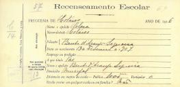 Recenseamento escolar de Clara Sequeira, filha de Bento de Araújo Sequeira, moradora no Mucifal.