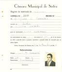 Registo de matricula de carroceiro em nome de Joaquim de Assunção, morador em Sintra, com o nº de inscrição 2040.