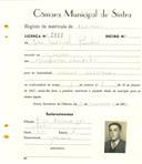 Registo de matricula de carroceiro em nome de José Miguel Bicho, morador em Gouveia, com o nº de inscrição 2001.