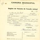 Registo de um veiculo de duas rodas tirado por um animal de espécie muar destinado a transporte de mercadorias em nome de Manuel José Berto, morador em Maceira.