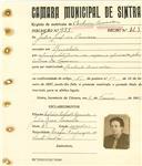 Registo de matricula de cocheiro amador em nome de Júlia Leal da Camara, moradora na Rinchoa, com o nº de inscrição 933.