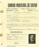 Registo de matricula de cocheiro profissional em nome de Joaquim Francisco, morador em Sintra, com o nº de inscrição 768.
