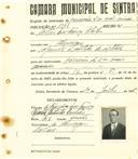 Registo de matricula de carroceiro de 2 ou mais animais em nome de António Dias França Sobrinho, morador em Almoçageme, com o nº de inscrição 1968.