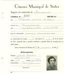 Registo de matricula de carroceiro em nome de Leonor Maria Inácio, moradora na Terrugem, com o nº de inscrição 2062.