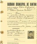 Registo de matricula de cocheiro profissional em nome de António Armando Cardoso, morador no Cacém, com o nº de inscrição 937.