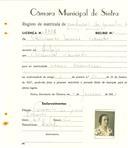 Registo de matricula de veículos de tração animal em nome de Carminda Maria Vicente, moradora em Dabeja, com o nº de inscrição 1996.