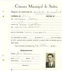 Registo de matricula de veículos de tração animal em nome de António Correia, morador na Praia Grande, com o nº de inscrição 1986.