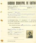Registo de matricula de carroceiro de 2 ou mais animais em nome de Custódio Luís Gabriel, morador em Carenque, com o nº de inscrição 1875.