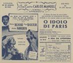 Programa do filme "O Idolo de Paris" realizado por Lesli Arliss com a participação de Michael Rennie, Beryl Baxter e Christine Norden.