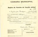 Registo de um veiculo de duas rodas tirado por um animal de espécie cavalar destinado a transporte de mercadorias em nome de Simplicio José Rodrigues, morador em Albarraque.