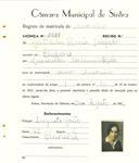 Registo de matricula de carroceiro em nome de Gertrudes Maria Salgado, moradora na Chilreira, com o nº de inscrição 2028.