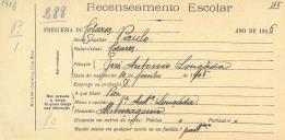 Recenseamento escolar de Paulo Louçada, filho de José António Louçada, morador em Almoçageme.