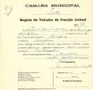 Registo de um veiculo de duas rodas tirado por dois animais de espécie bovina destinado a transporte de mercadorias em nome de António Domingos Dias, morador na Assafora.
