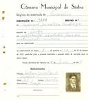 Registo de matricula de carroceiro em nome de Manuel Gonçalves Santiago, morador em Sintra, com o nº de inscrição 1883.