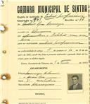 Registo de matricula de cocheiro profissional em nome de António Rosa Domingos, morador em Almornos, com o nº de inscrição 949.