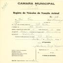 Registo de um veiculo de quatro rodas tirado por dois animais de espécie bovina destinado a transporte de mercadorias em nome de José Pires, morador em Vila Verde.