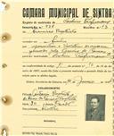 Registo de matricula de cocheiro profissional em nome de Francisco Batista, morador em Sintra, com o nº de inscrição 938.