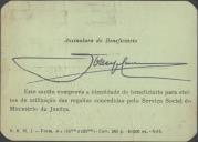 Cartão de beneficiário de José Alfredo da Costa Azevedo do Ministério da Justiça.