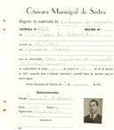 Registo de matricula de veículos de tração animal em nome de José Passos de Almeida, morador em São Pedro, com o nº de inscrição 1992.