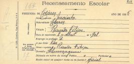 Recenseamento escolar de Jacinto Filipe, filho de Ricardo Filipe, morador em Almoçageme.