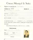 Registo de matricula de carroceiro em nome de António da Costa, morador em Pexiligais, com o nº de inscrição 2005.
