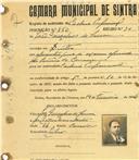 Registo de matricula de cocheiro profissional em nome de João Gonçalves de Sousa, morador em Sintra, com o nº de inscrição 850.