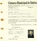 Registo de matricula de cocheiro profissional em nome de José Ferreira, morador em Belas, com o nº de inscrição 1050.