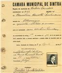 Registo de matricula de cocheiro amador em nome de Clementina Carvalho Mostardeiro, moradora em Albarraque, com o nº de inscrição 1033.
