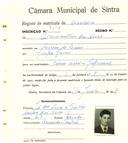 Registo de matricula de carroceiro em nome de Diamantino das Neves, morador em Cacém de Cima, com o nº de inscrição 2174.