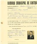 Registo de matricula de cocheiro profissional em nome de Joaquim Rego Capela, morador em Sintra, com o nº de inscrição 915.