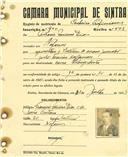 Registo de matricula de cocheiro profissional em nome de António Máximo Dias, morador em Nafarros, com o nº de inscrição 900.