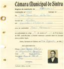 Registo de matricula de carroceiro de 2 ou mais animais em nome de João Ramalhosa Sebastião, morador em Sintra, com o nº de inscrição 2168.