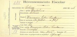 Recenseamento escolar de Umbelina Caetano, filha de Francisco Pedro Caetano, moradora no Mucifal.