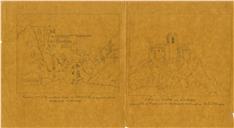Desenhos do convento de Nossa Senhora da Pena, um baseado no Livro das Fortalezas de Duarte d'Armas e outro baseado no 2º volume da História de Portugal de Pinheiro Chagas.