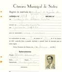 Registo de matricula de veículos de tração animal em nome de António da Silveira Parola, morador em Almoçageme, com o nº de inscrição 1998.