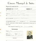 Registo de matricula de carroceiro em nome de Serafim Joaquim Cipriano, morador em Vale de Lobos, com o nº de inscrição 1953.