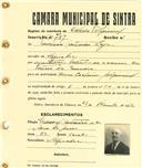 Registo de matricula de cocheiro profissional em nome de Paulino António Lage, morador em Agualva, com o nº de inscrição 787.