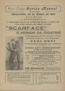 Programa do filme "Scarface - O Homem da Cicatriz" com a participação de Paul Muni, George Raft e Boris Karloff.