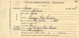 Recenseamento escolar de António Serôdio, filho de Ludgero Rosa Serôdio, morador em Almoçageme.