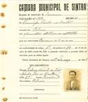 Registo de matricula de carroceiro de 2 ou mais animais em nome de Domingos Paulo de Castro, morador em Colares, com o nº de inscrição 1927.