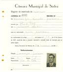 Registo de matricula de carroceiro em nome de Domingos Vicente Jerónimo, morador em Rio de Cões, com o nº de inscrição 2003.